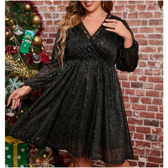 Plus Luxe Glitter Evening Formal Party Lace Dress - Picture 5 of 8